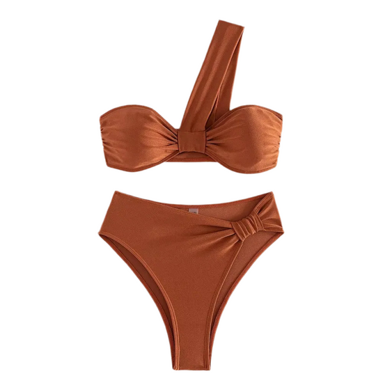 ✨ Buy 1, Get 1 Free | Naiya One Shoulder High Waist Bikini Set – Sexy Bandeau Swimsuit for Women