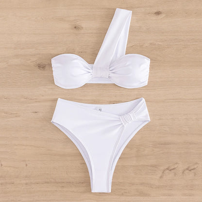 ✨ Buy 1, Get 1 Free | Naiya One Shoulder High Waist Bikini Set – Sexy Bandeau Swimsuit for Women
