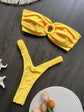 ✨ Buy 1, Get 1 Free | Naiya Solid Thong Bikini Set – Sexy Bandeau Brazilian Swimwear