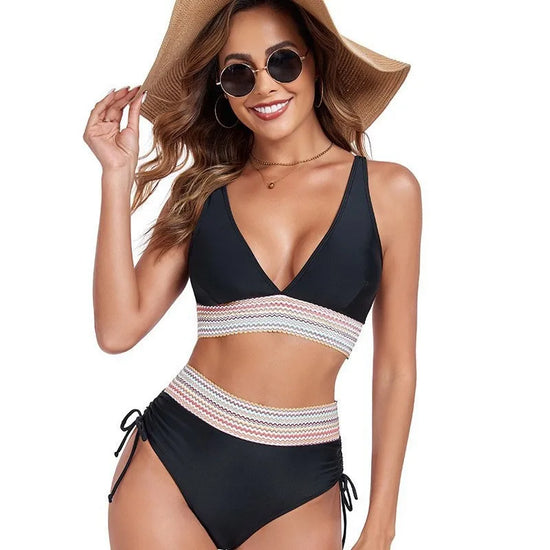 Naiya Solace High-Waist Bikini Set – Effortless Patchwork Edition
